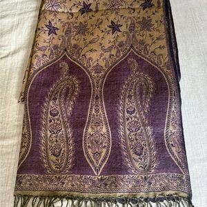 Challis Oversized Wrap in Brown & Purple with Hand Knotted Fringe.